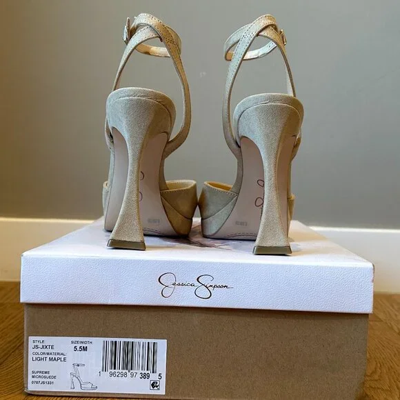 Jessica Simpson Jixte Sculptural Ankle-Wrap Platform Heels (Light Maple) - Picture 15 of 16